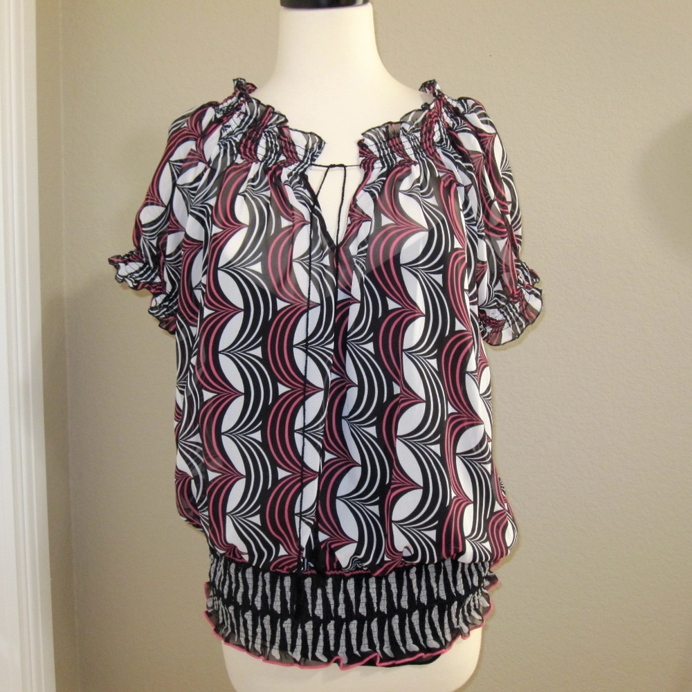 Nicole by Nicole Miller White/Pink/Black Blouse